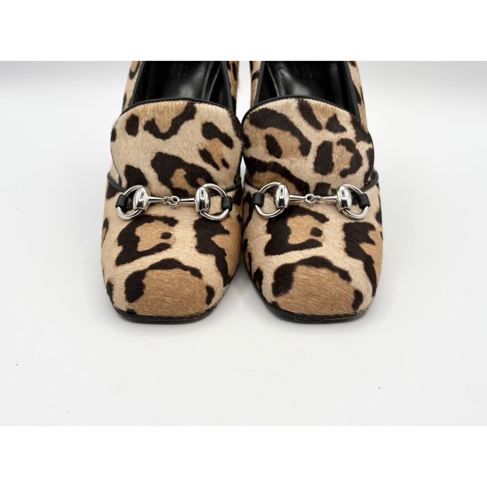 Gucci Pony Hair Cheetah Print Block Heels w/ Silver Horse-bit Accent Sz EU 36 - Picture 4 of 10